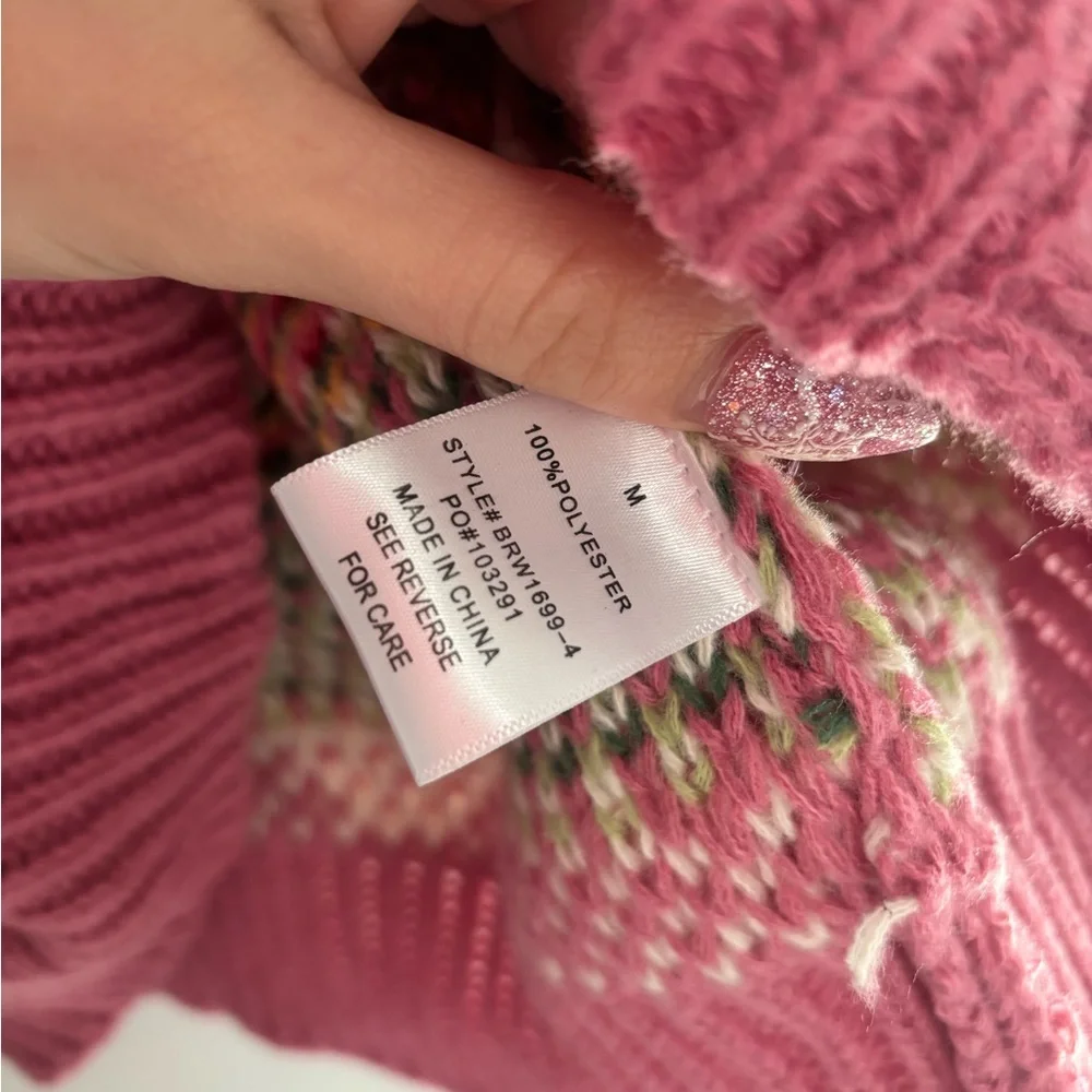 Pink Floral Knit Cardigan Sweater - Picture 3 of 6